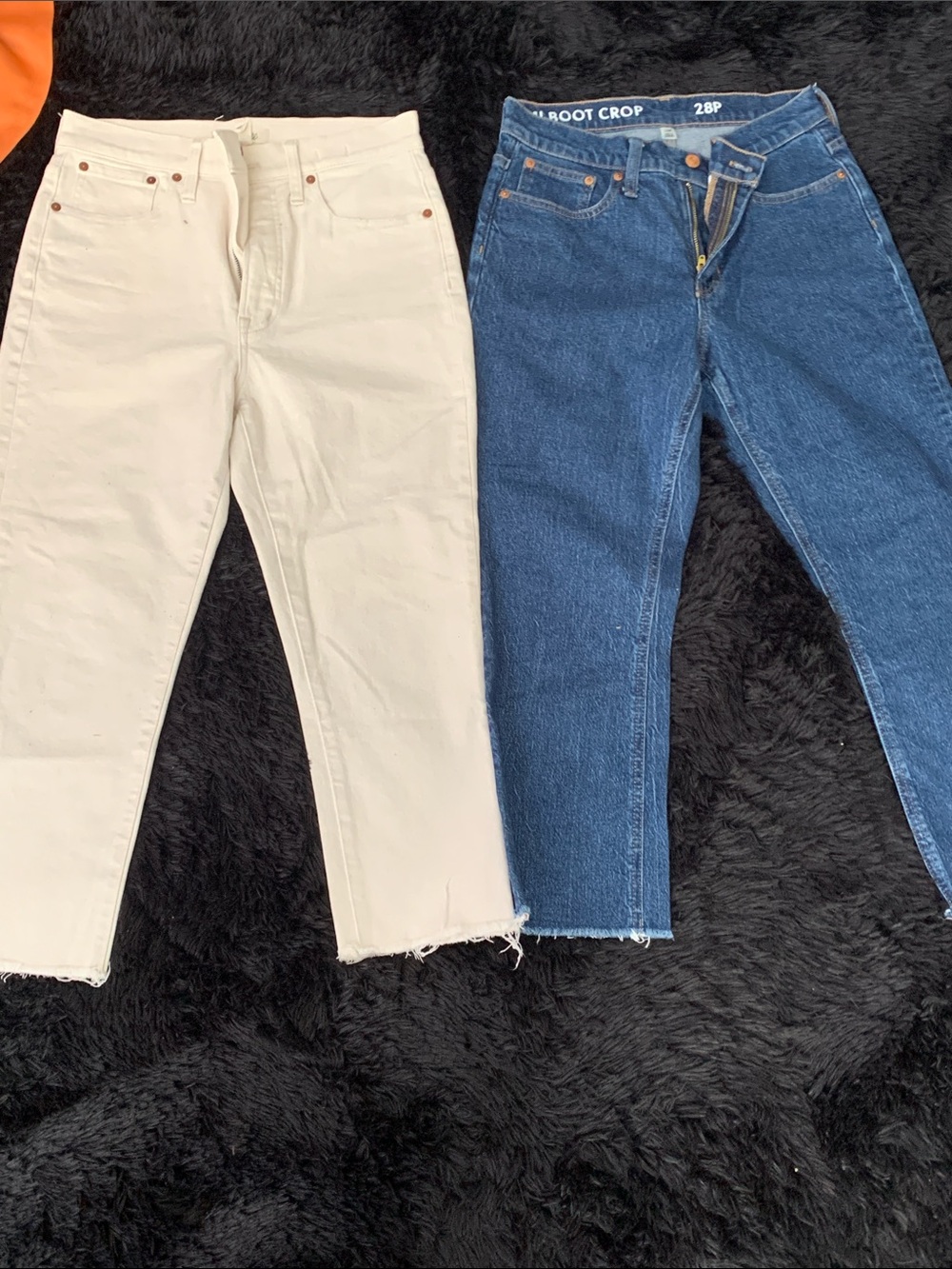 J. Crew Cropped Ankle Jeans in White and Blue Denim and Madewell boot crop